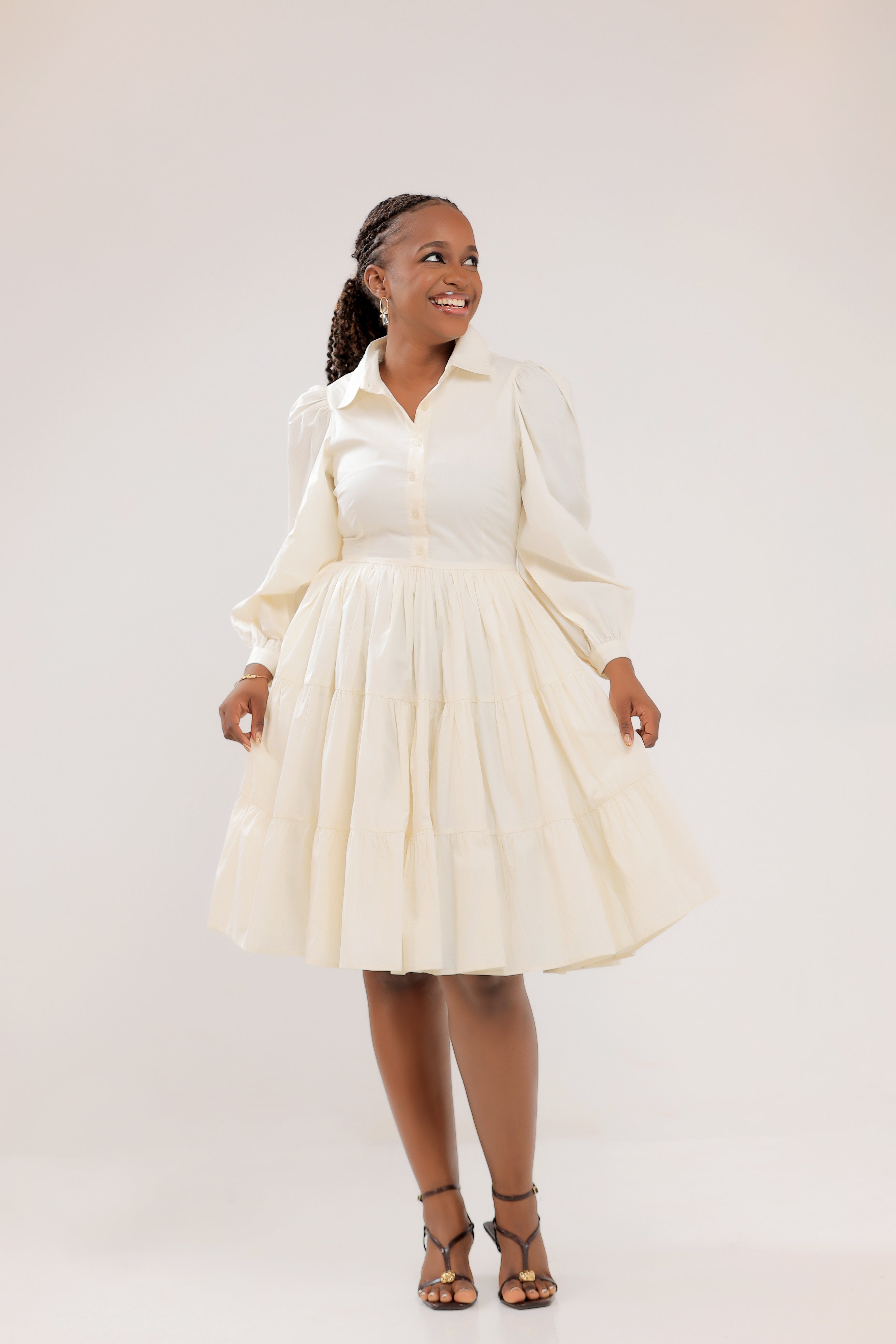 Bujjagali Off White Puff sleeve Skater Dress Material Girl Bujjagali Off White Puff sleeve Skater Dress Material Girl