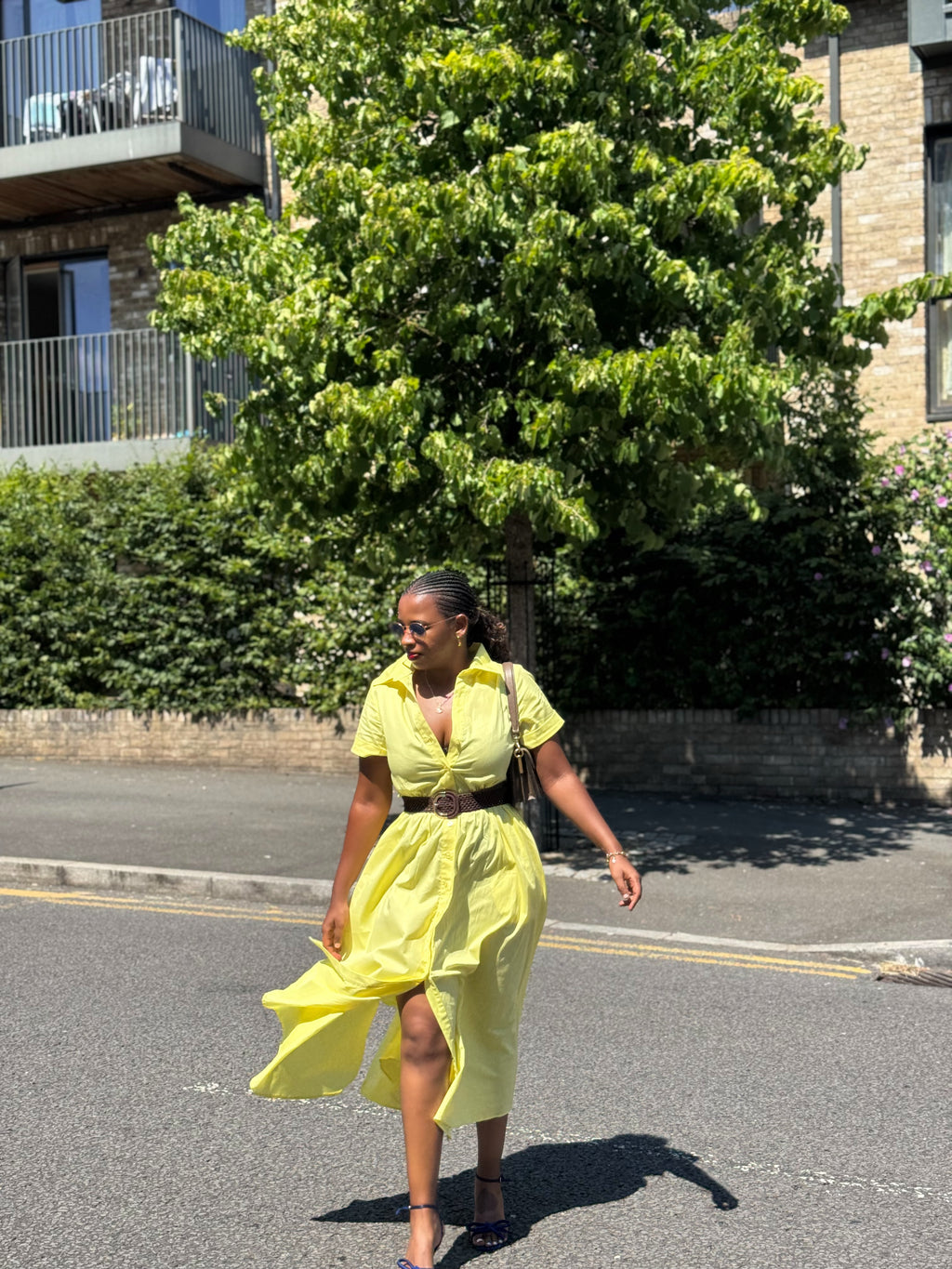 The Ineza Butter Yellow Buttoned Shirt Dress