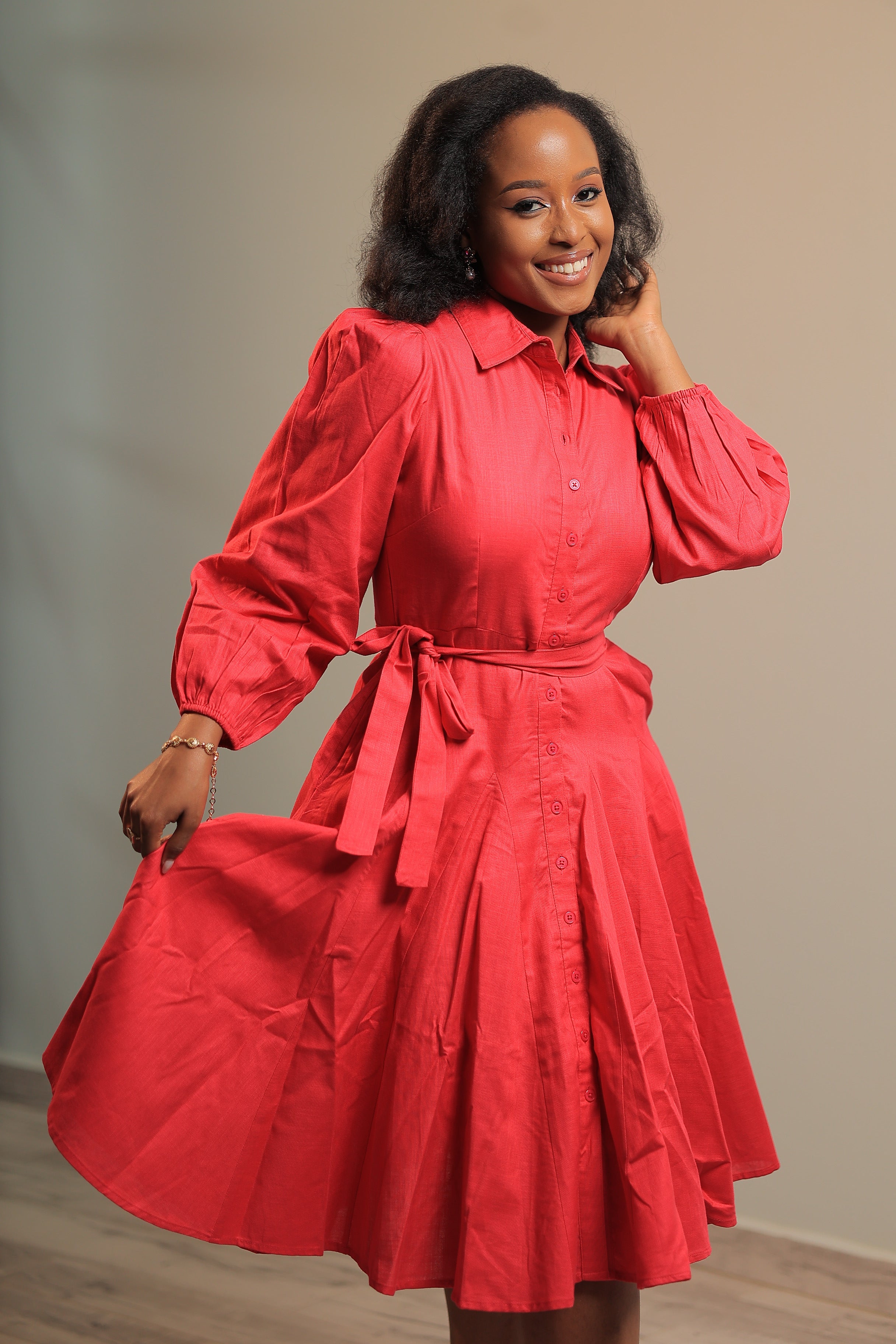 The Limuru Pink linen Panelled Skater Dress