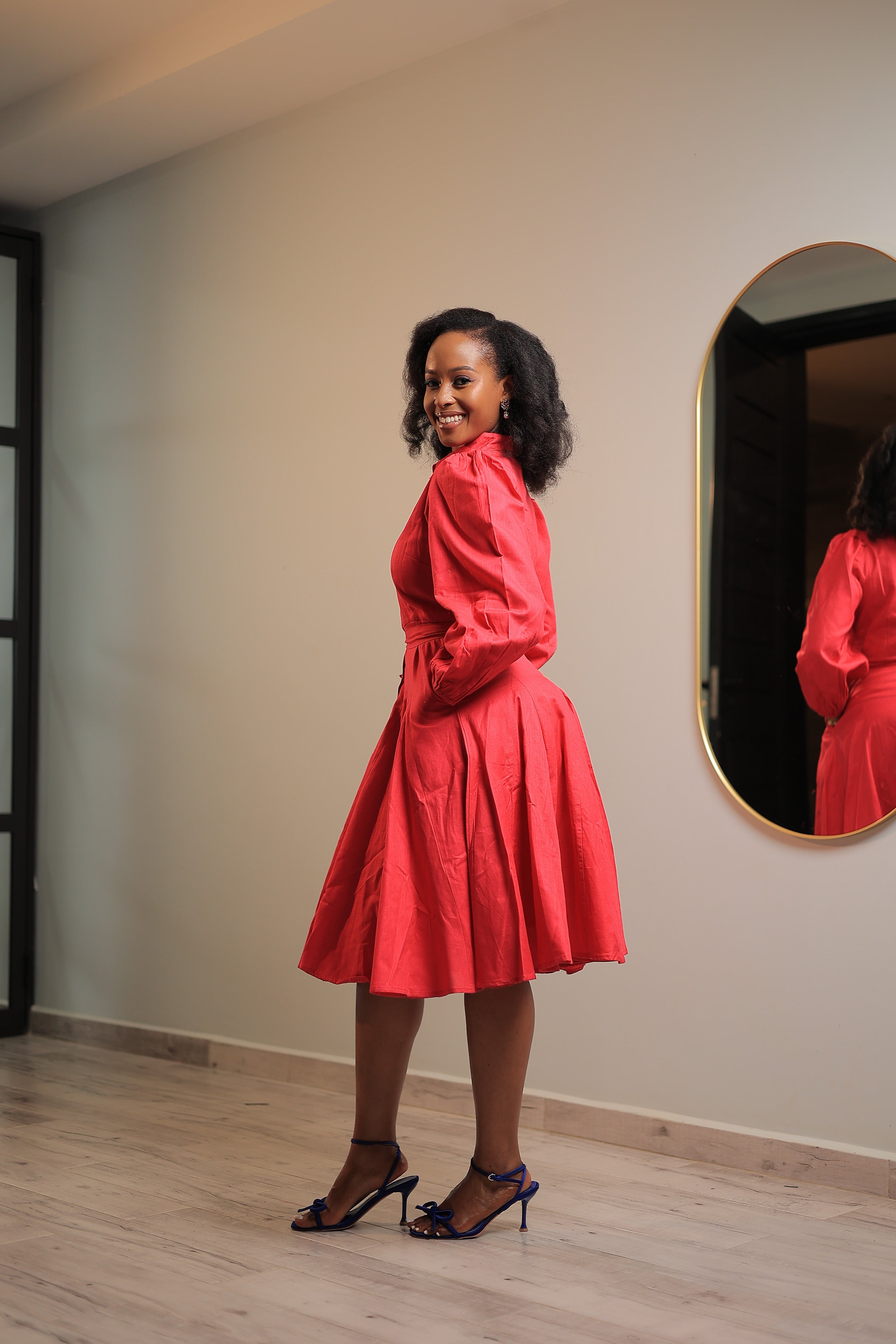 The Limuru Pink linen Panelled Skater Dress