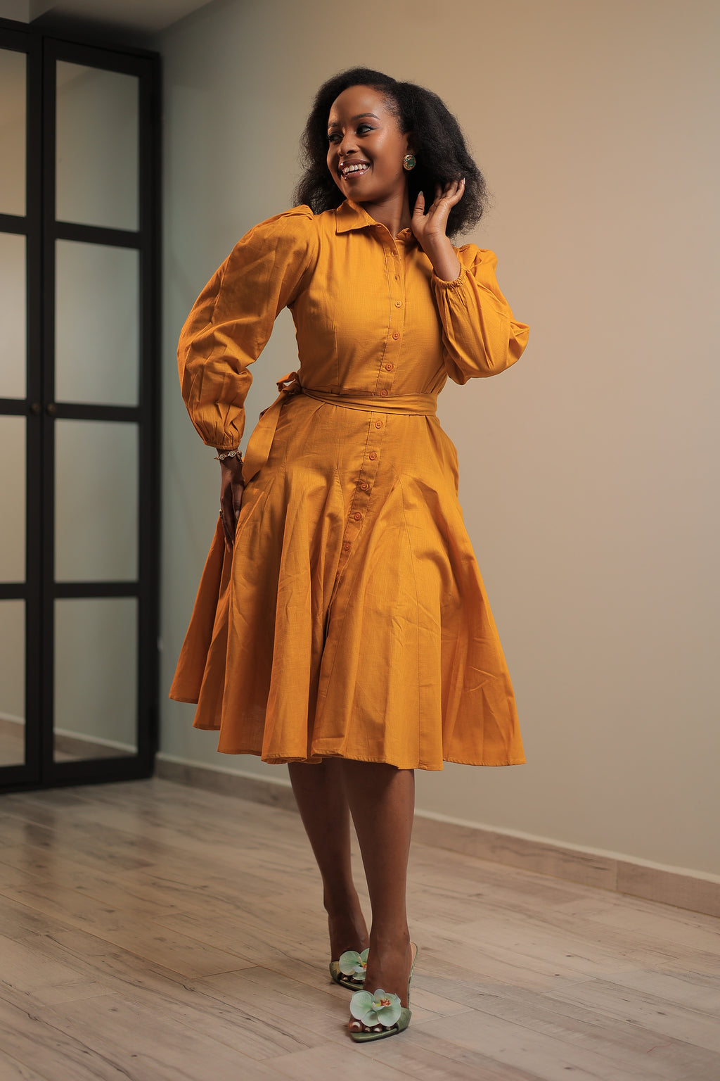 The Limuru Mustard Panelled Skater Dress