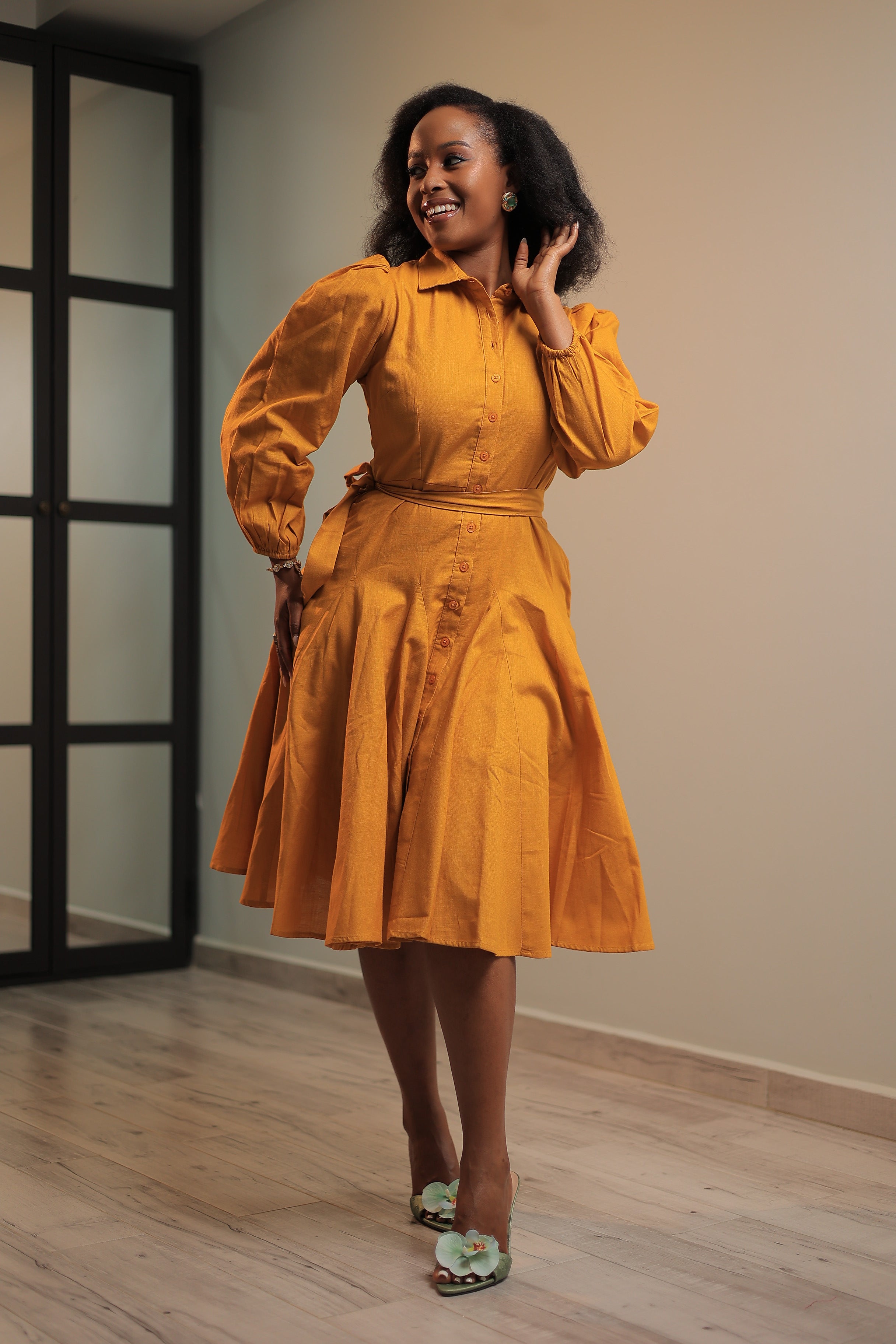 The Limuru Mustard Panelled Skater Dress