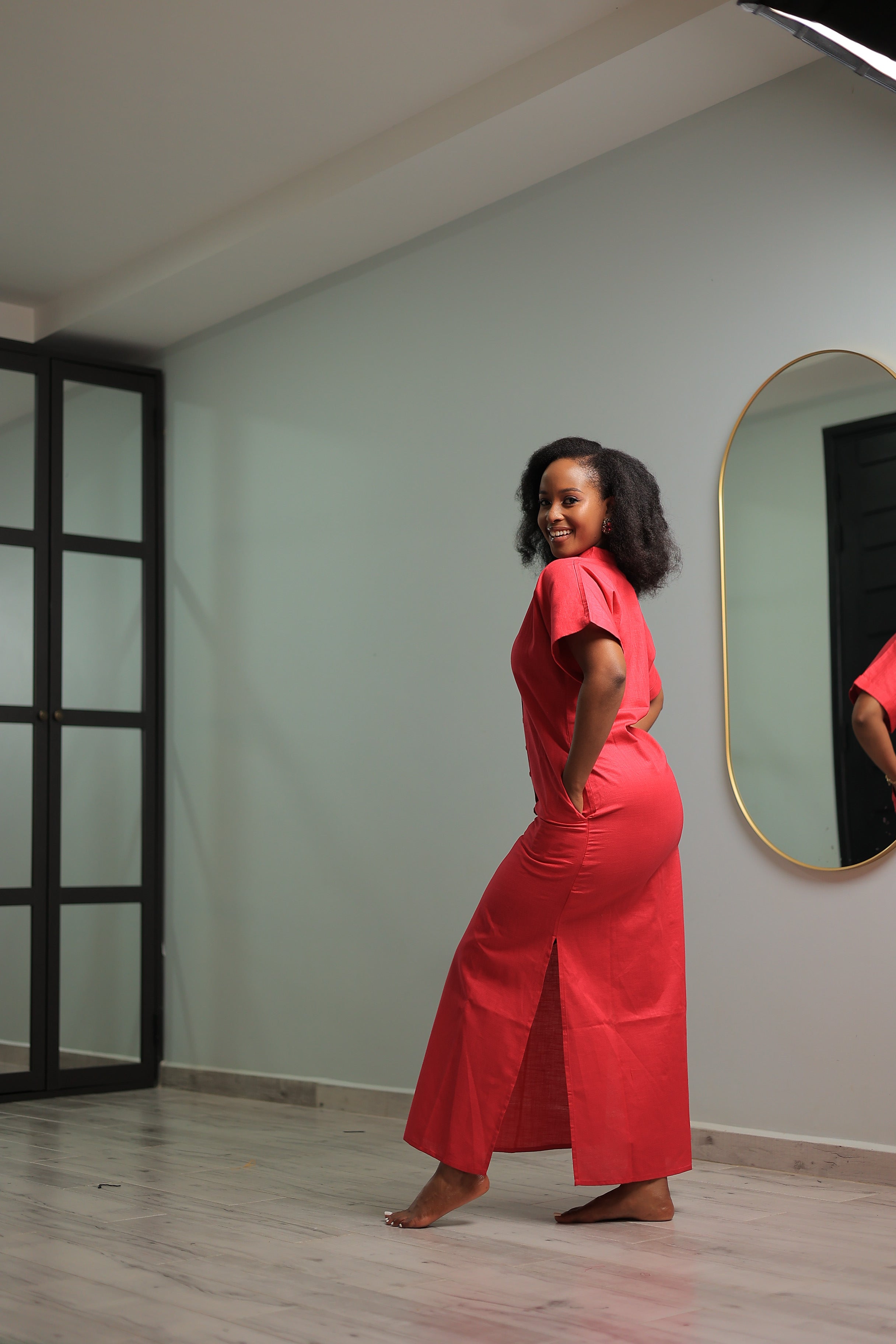 The Shema Fuschia linen shirt Dress