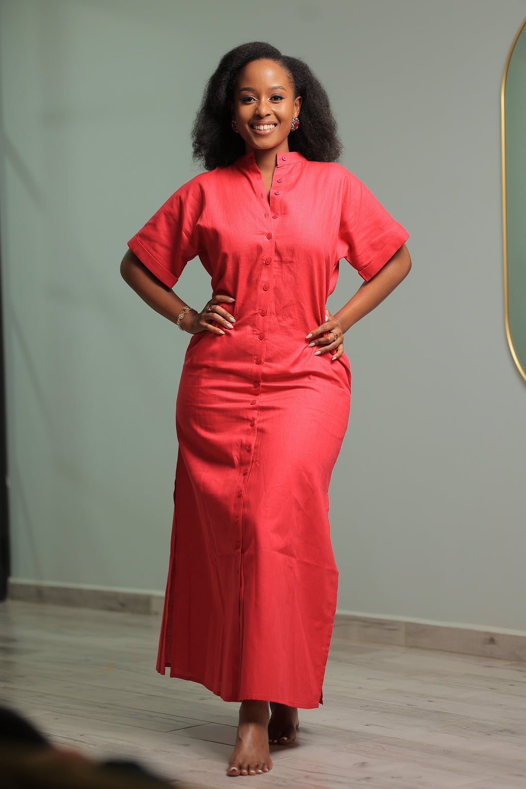 The Shema Fuschia linen shirt Dress