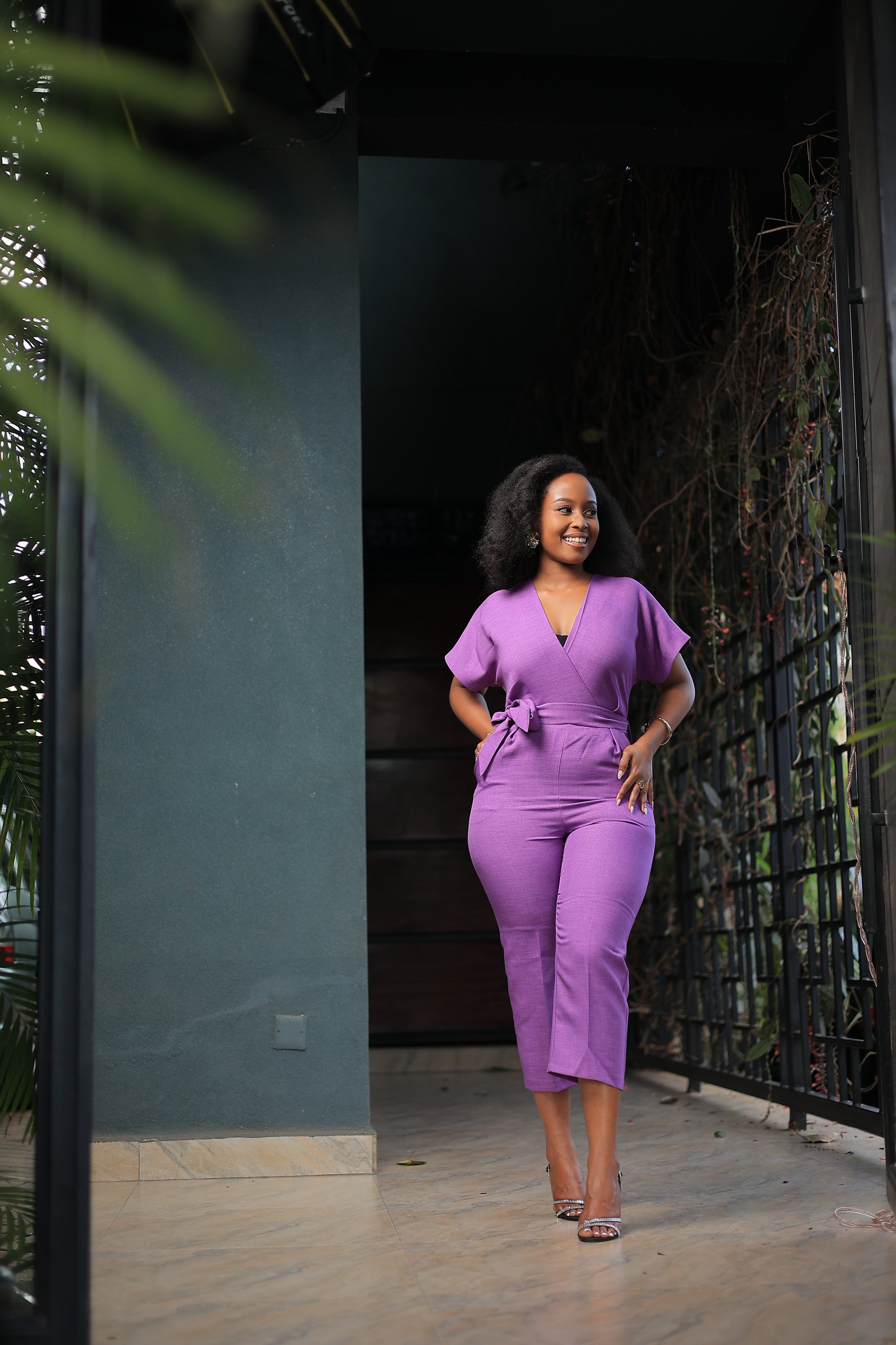 The Olivia Kimono Purple 3/4 Jumpsuit