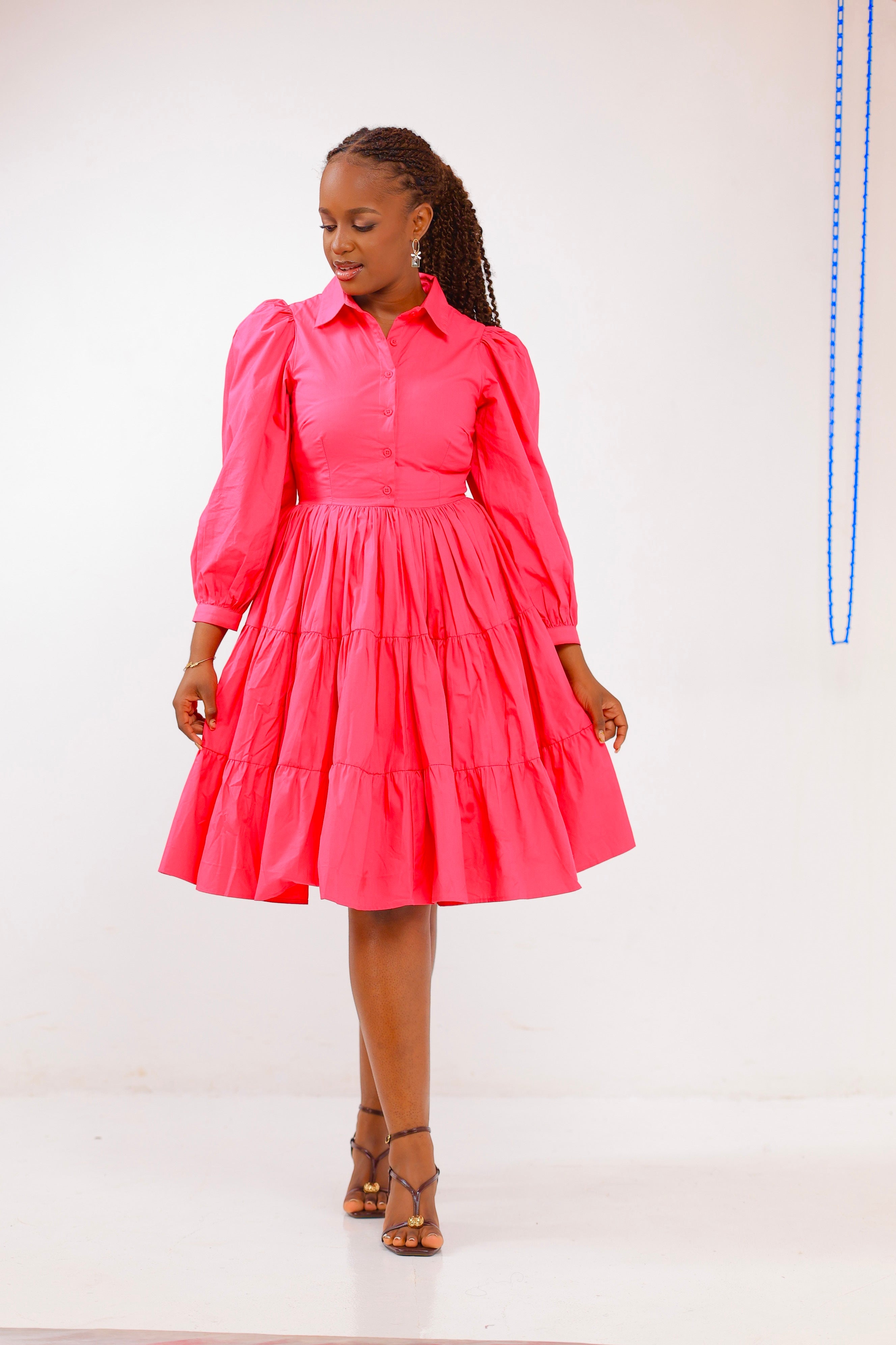 Bujjagali Fuschia puff sleeveskater dress