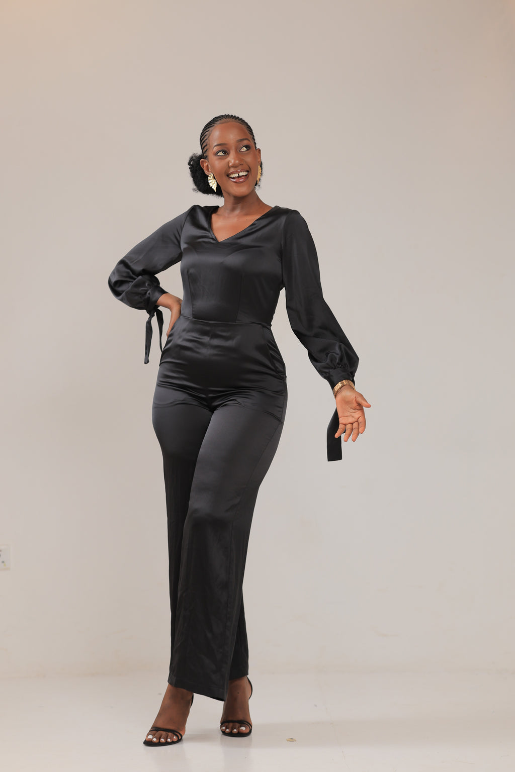 The Mara satin jumpsuit Black