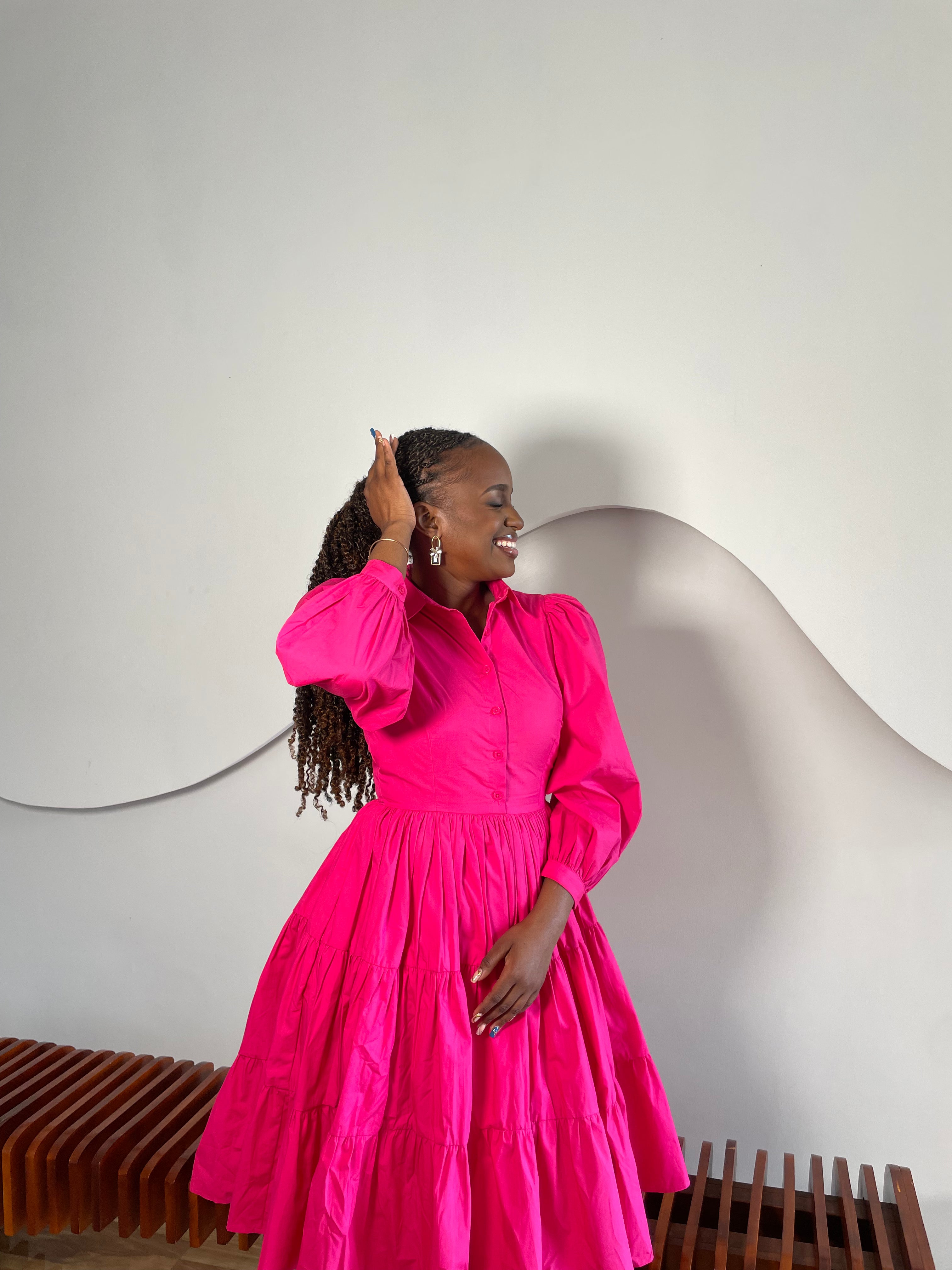 Bujjagali Fuschia puff sleeveskater dress