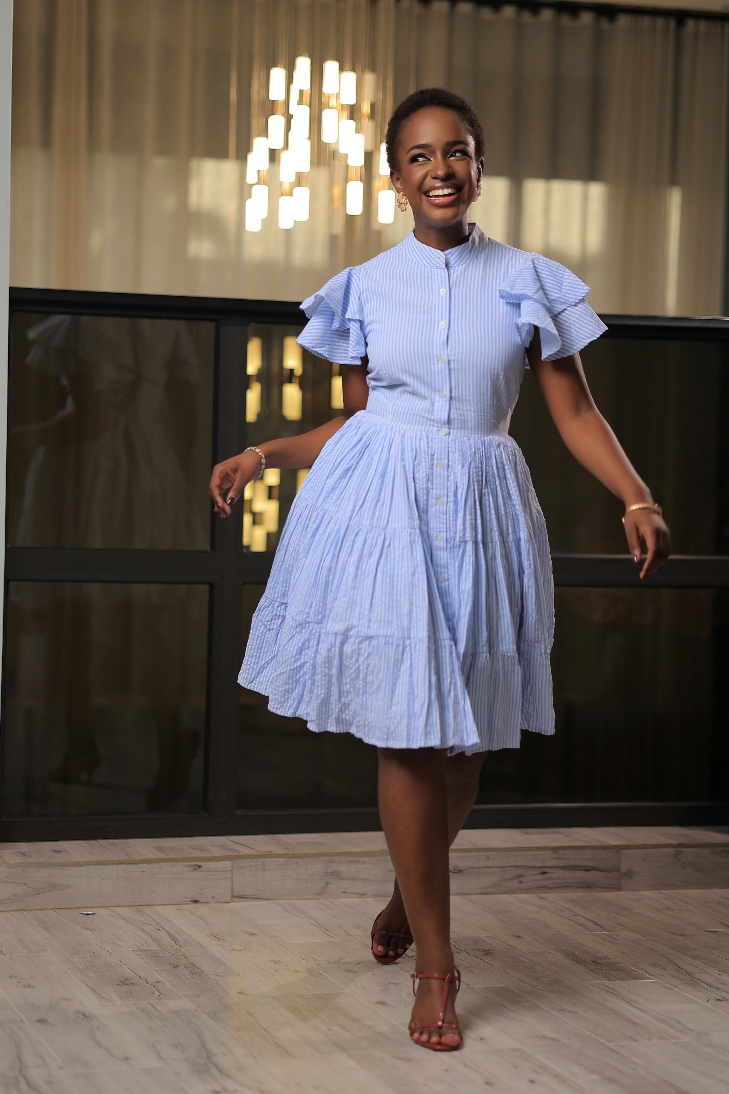 The Kansiime Blue Butterfly Sleeve Skater Dress – Material Girl