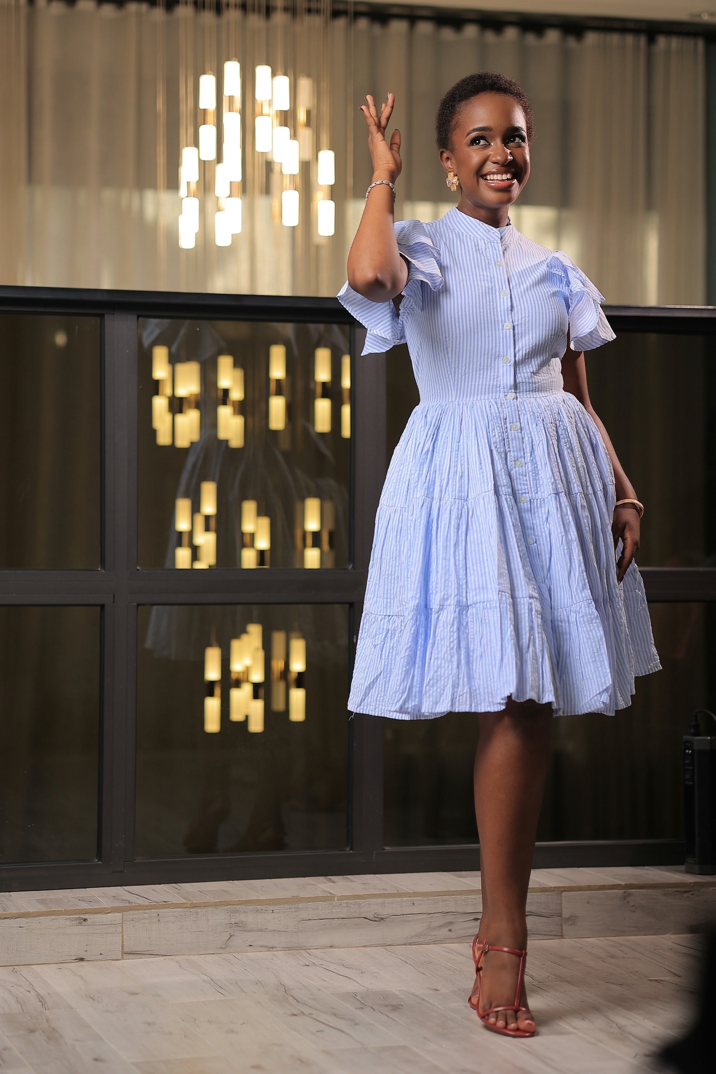 The Kansiime Blue Butterfly Sleeve Skater Dress – Material Girl