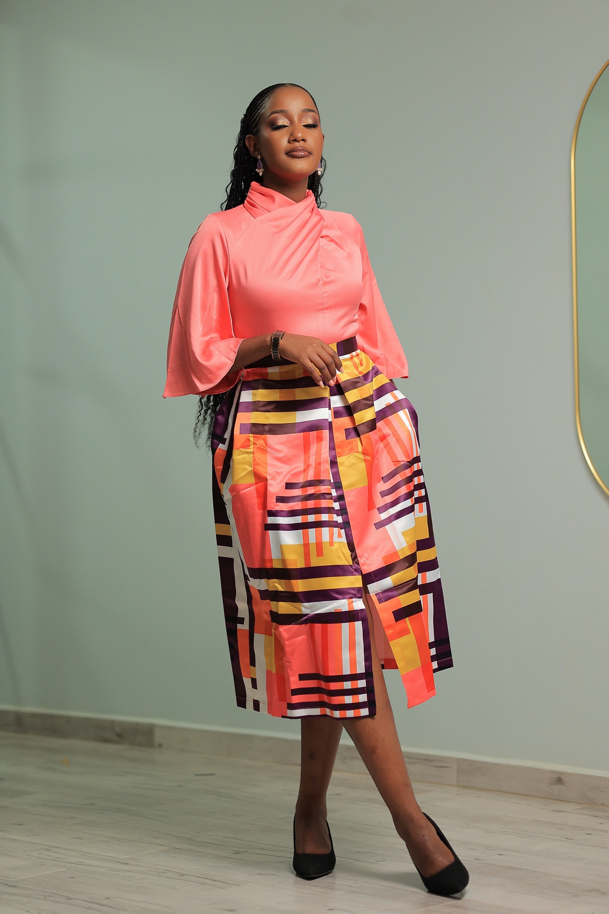 Pink Top and Bottom Patterned  Dress