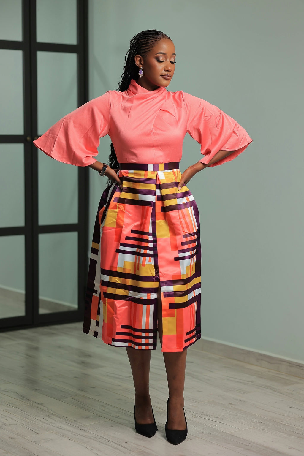 Pink Top and Bottom Patterned  Dress
