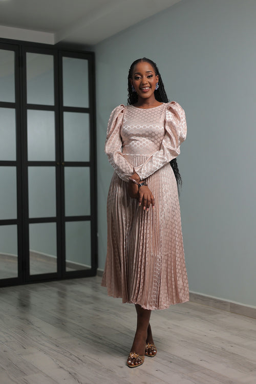 satin pleated dress long sleeve Gia Chic A-Line Pleated Long Sleeves Satin Formal Dresses, Burnt Orange
