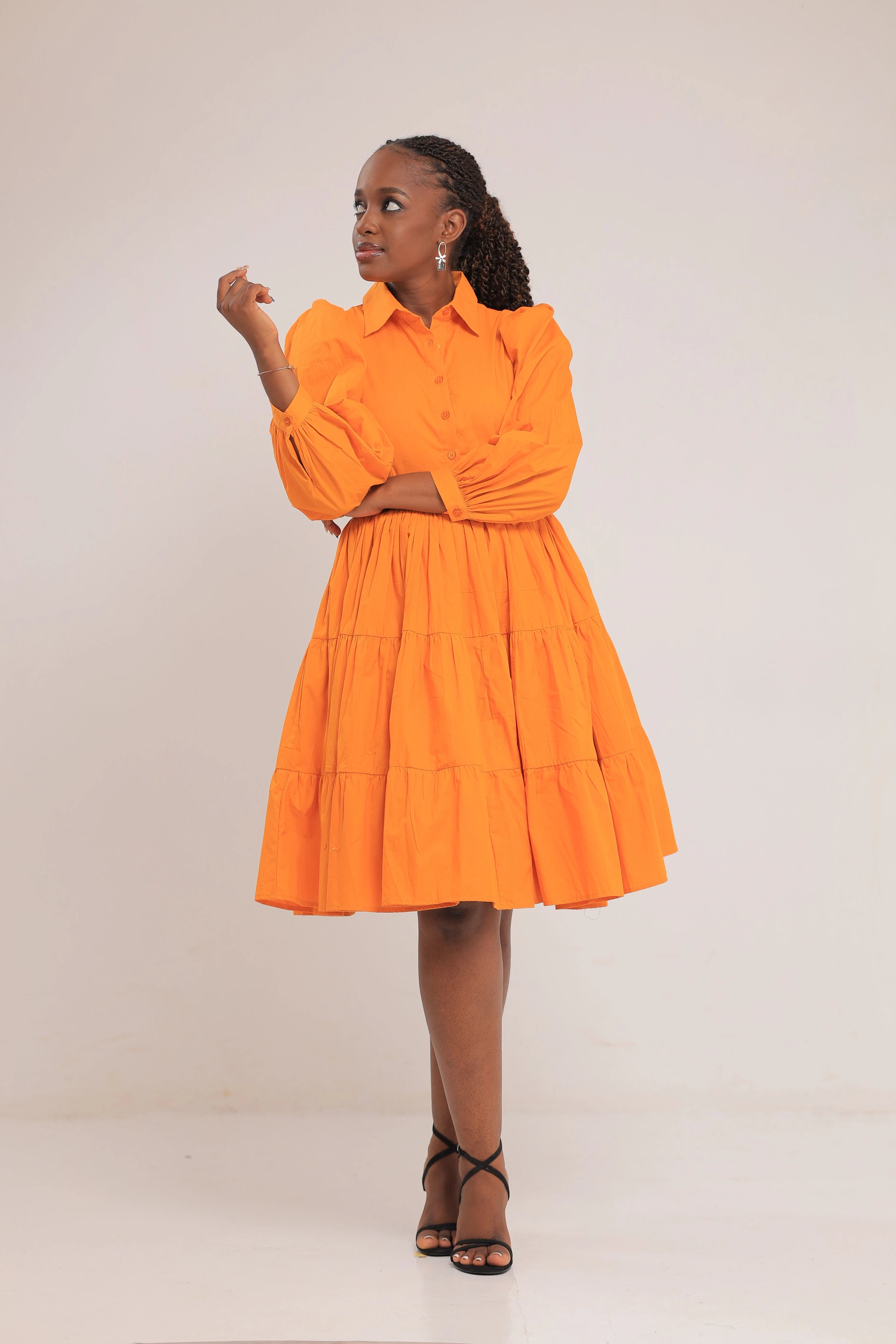 The Bujagali Mustard sunrise puff sleeve skater dress