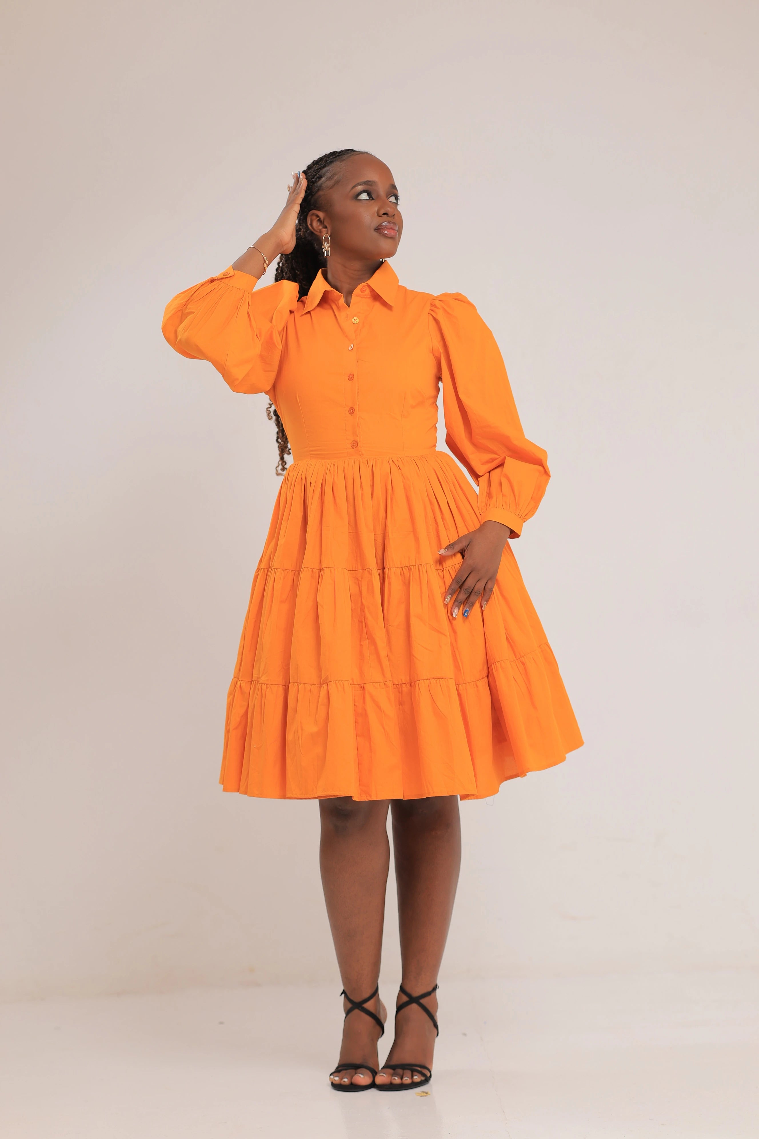 The Bujagali Mustard sunrise puff sleeve skater dress