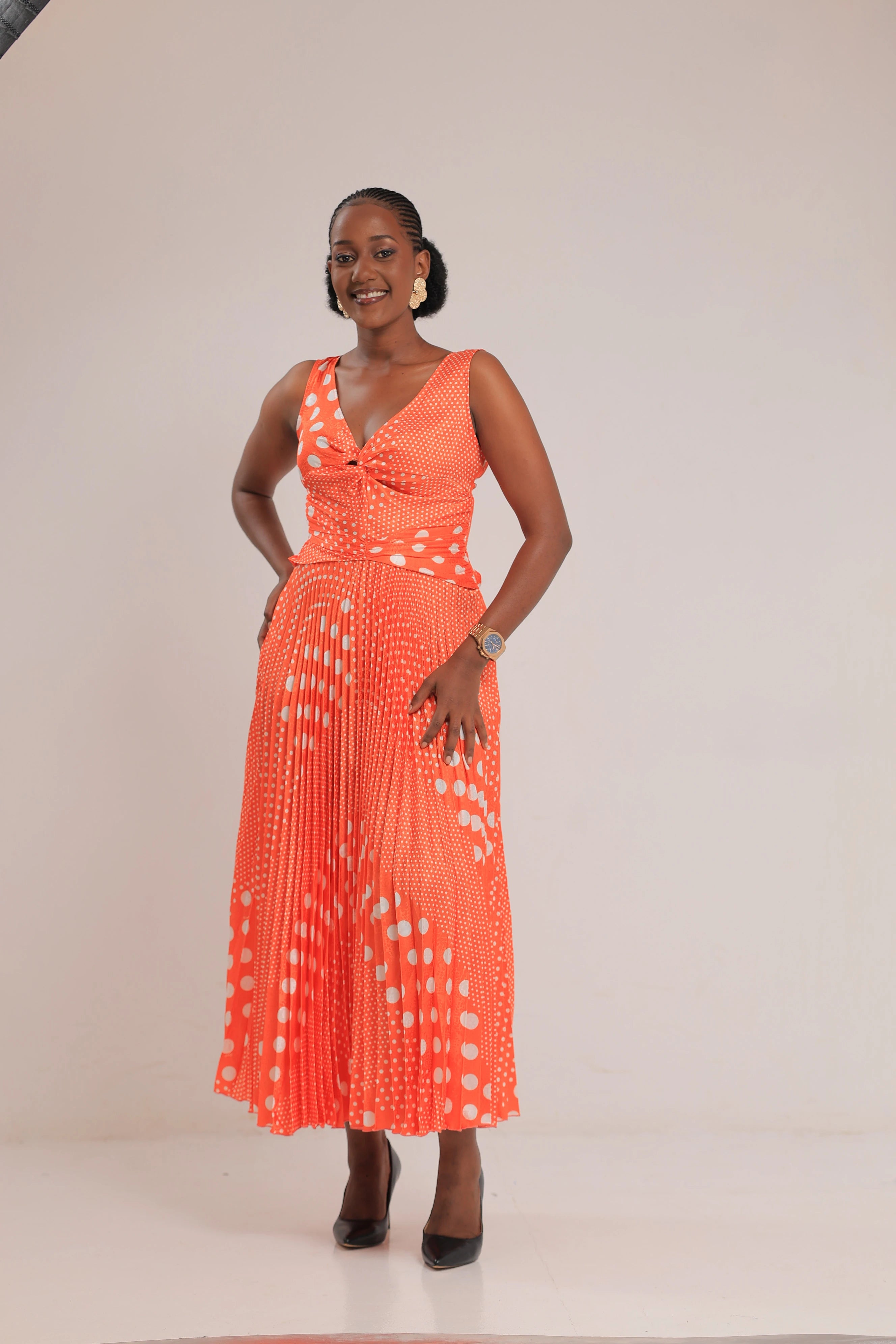 The Kimmy orange satin pleated dresses