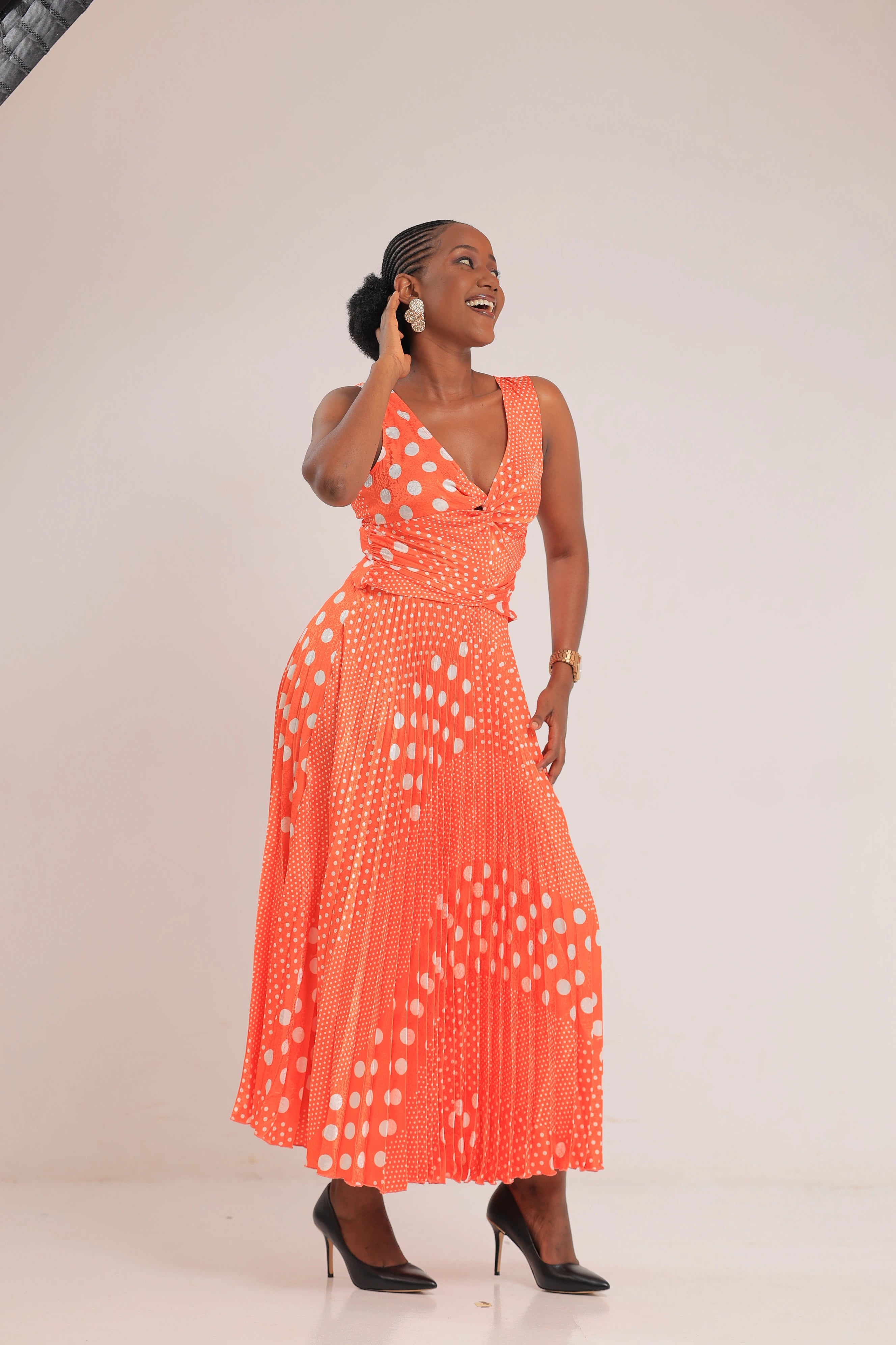 The Kimmy orange satin pleated dresses
