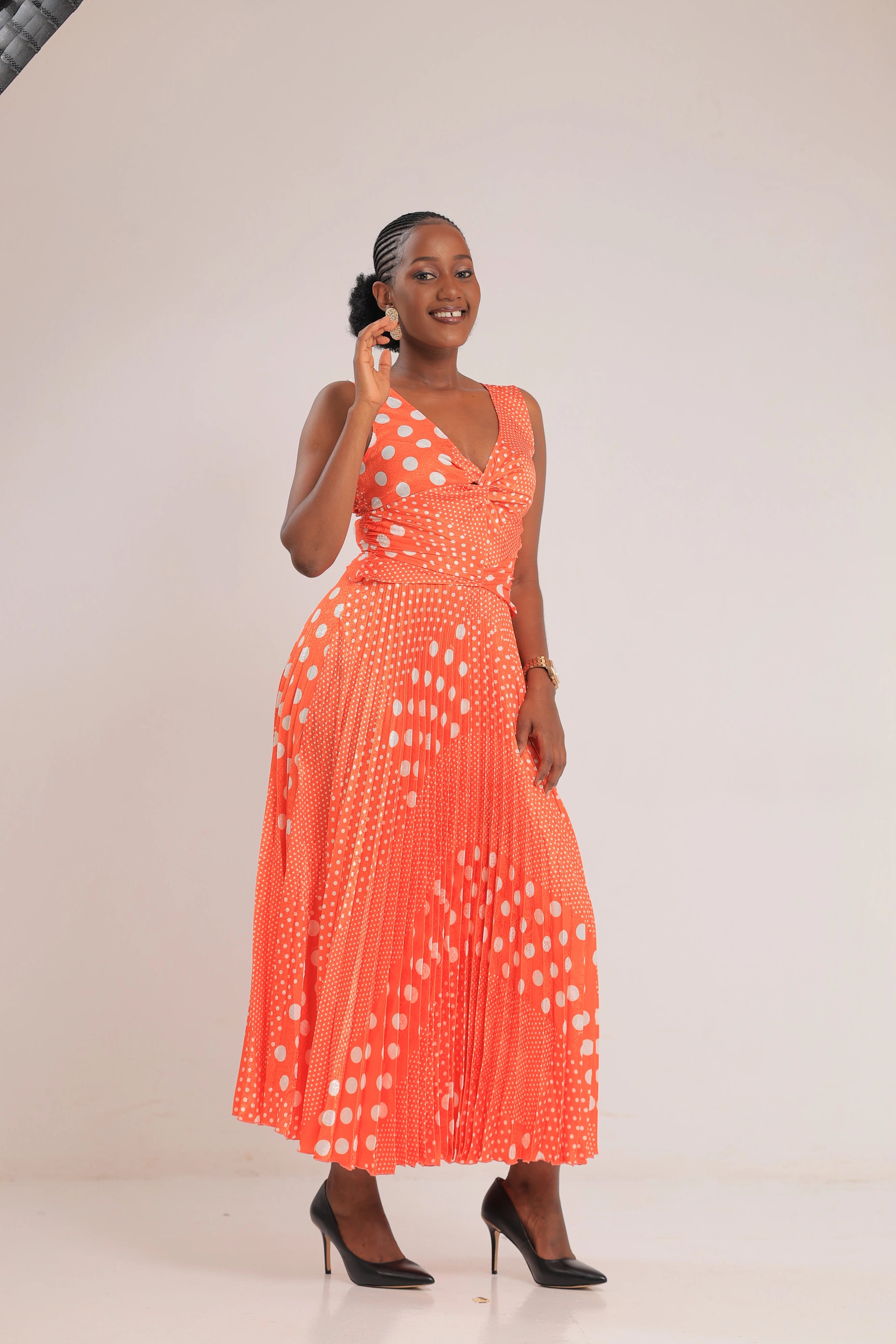 The Kimmy orange satin pleated dresses