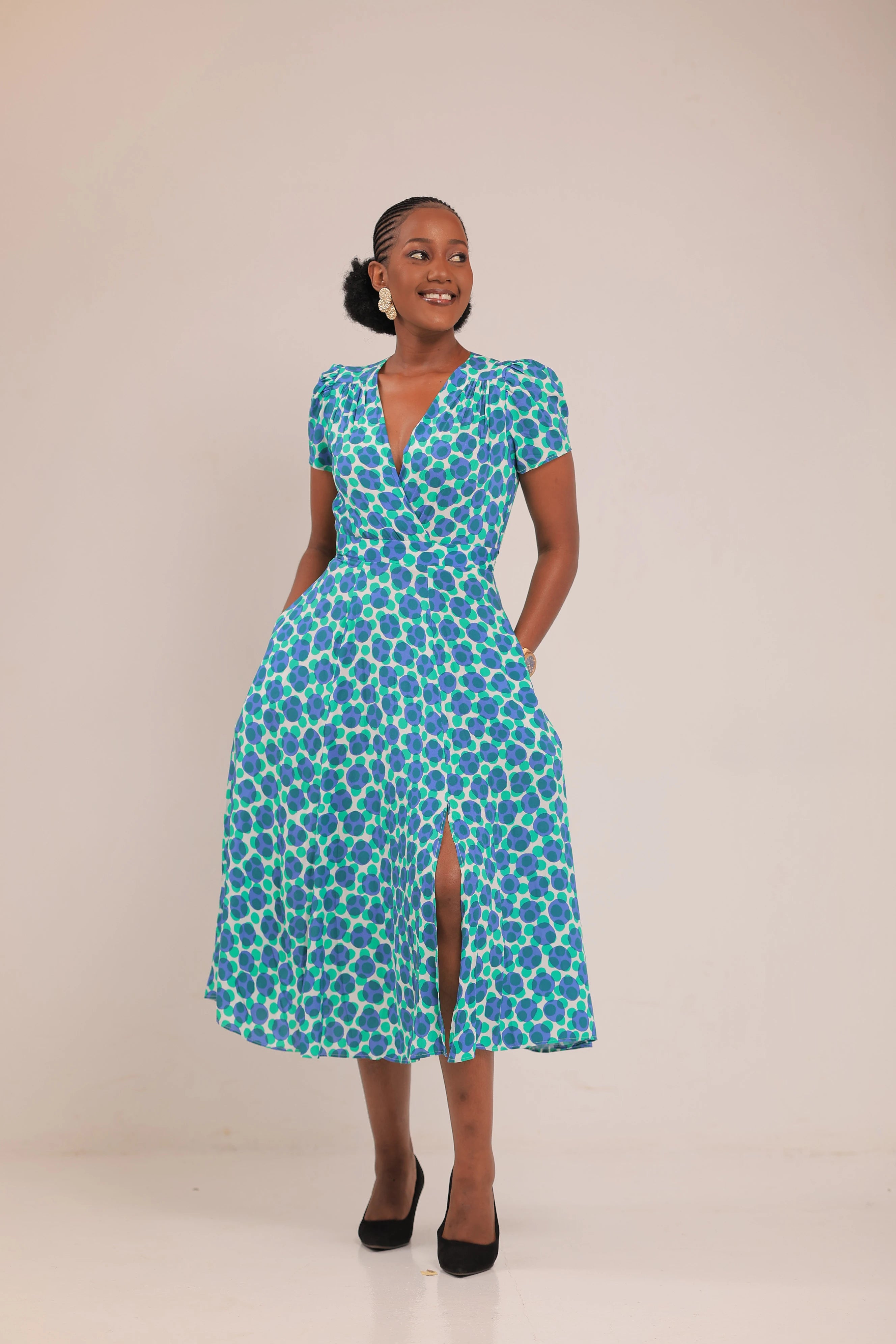The Mali green print skater dress