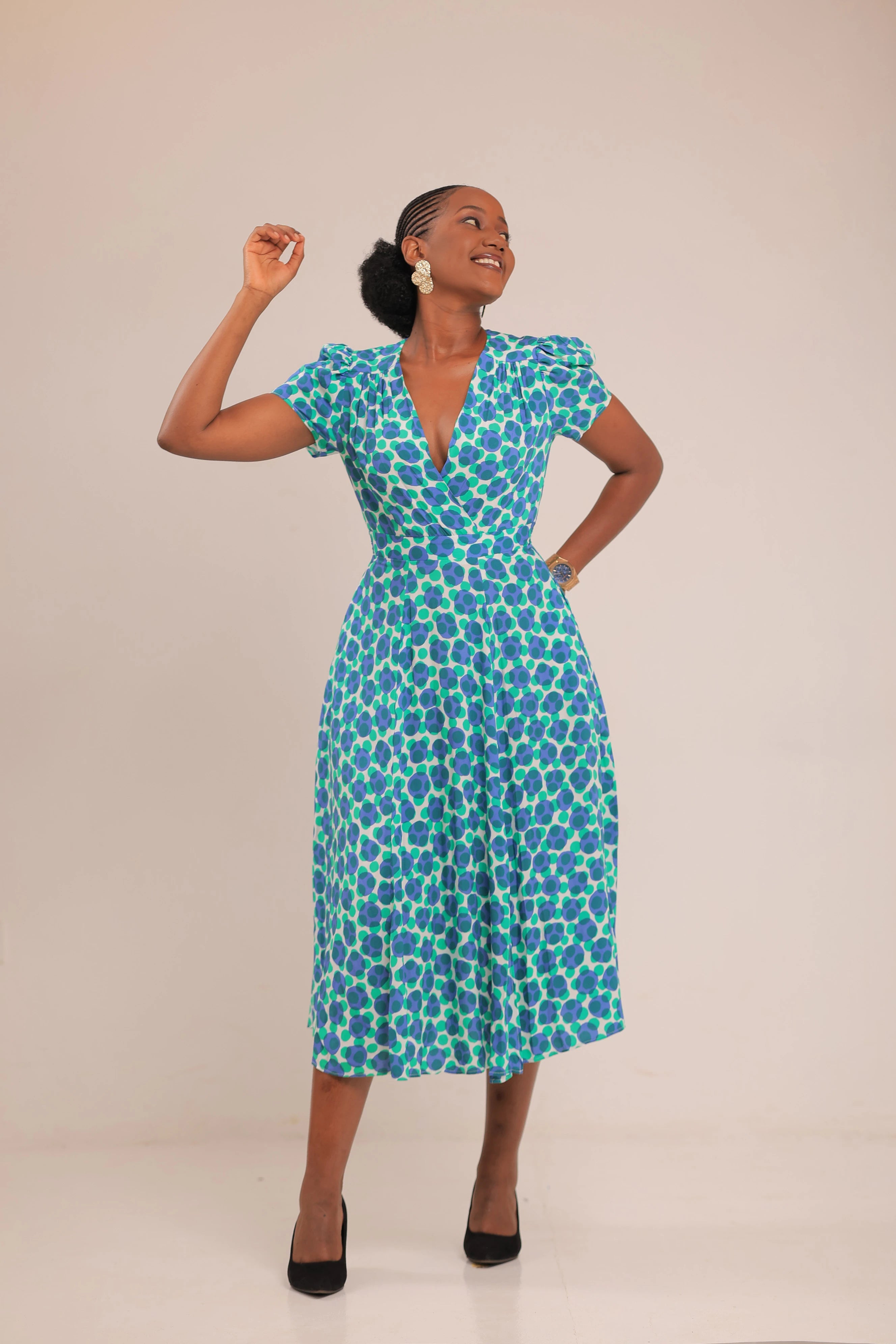 The Mali green print skater dress