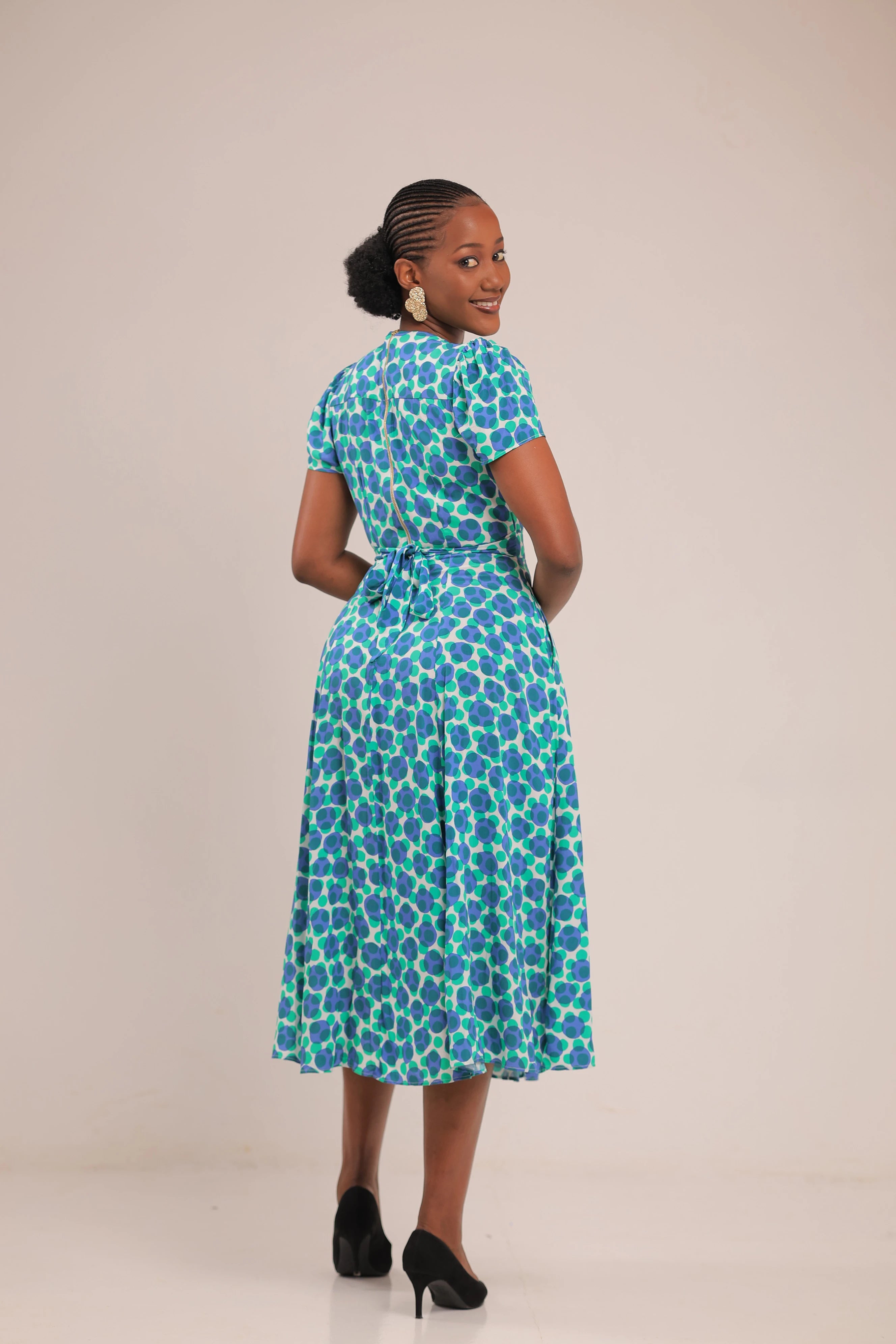 The Mali green print skater dress