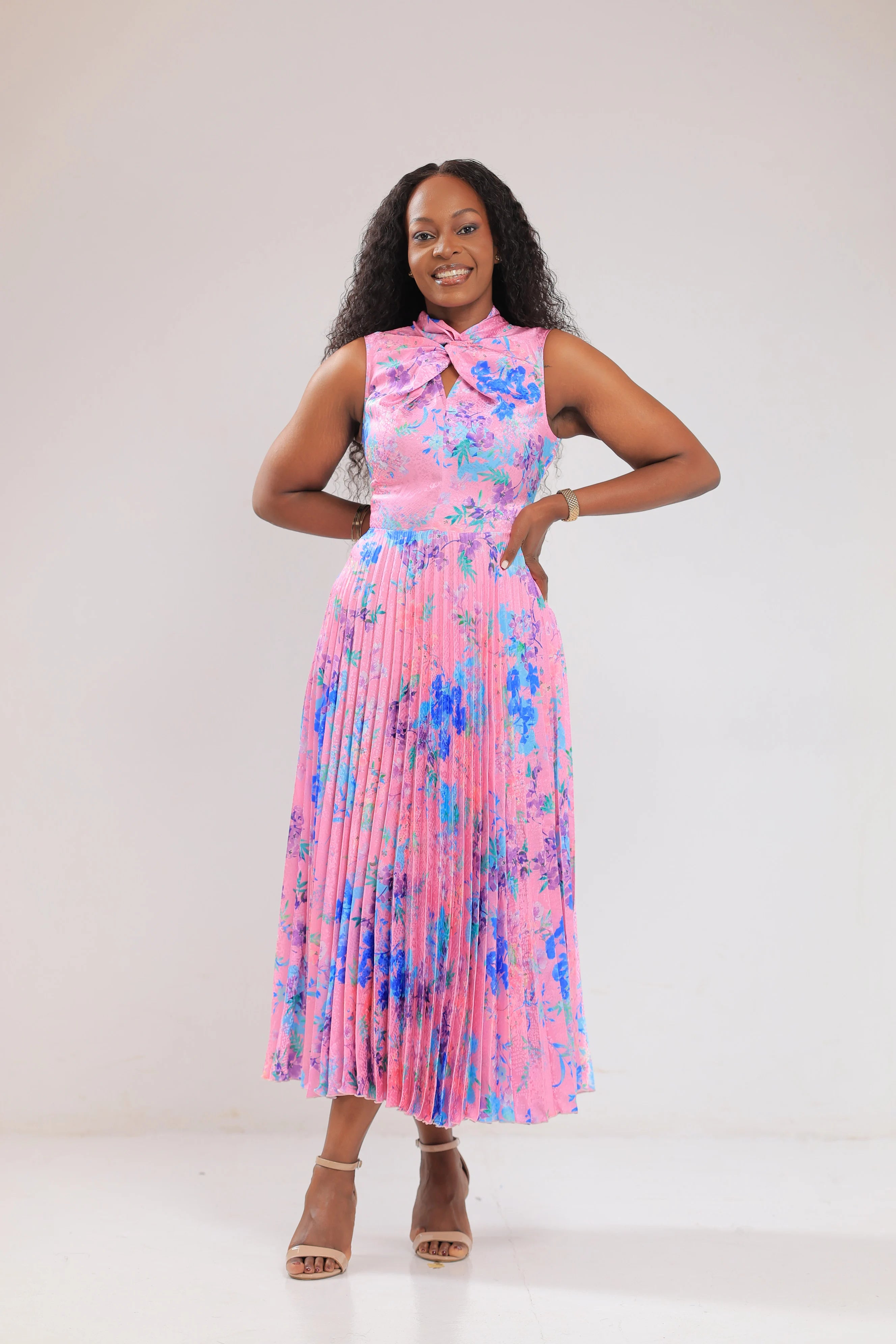 The kazo pink floral pleated dress