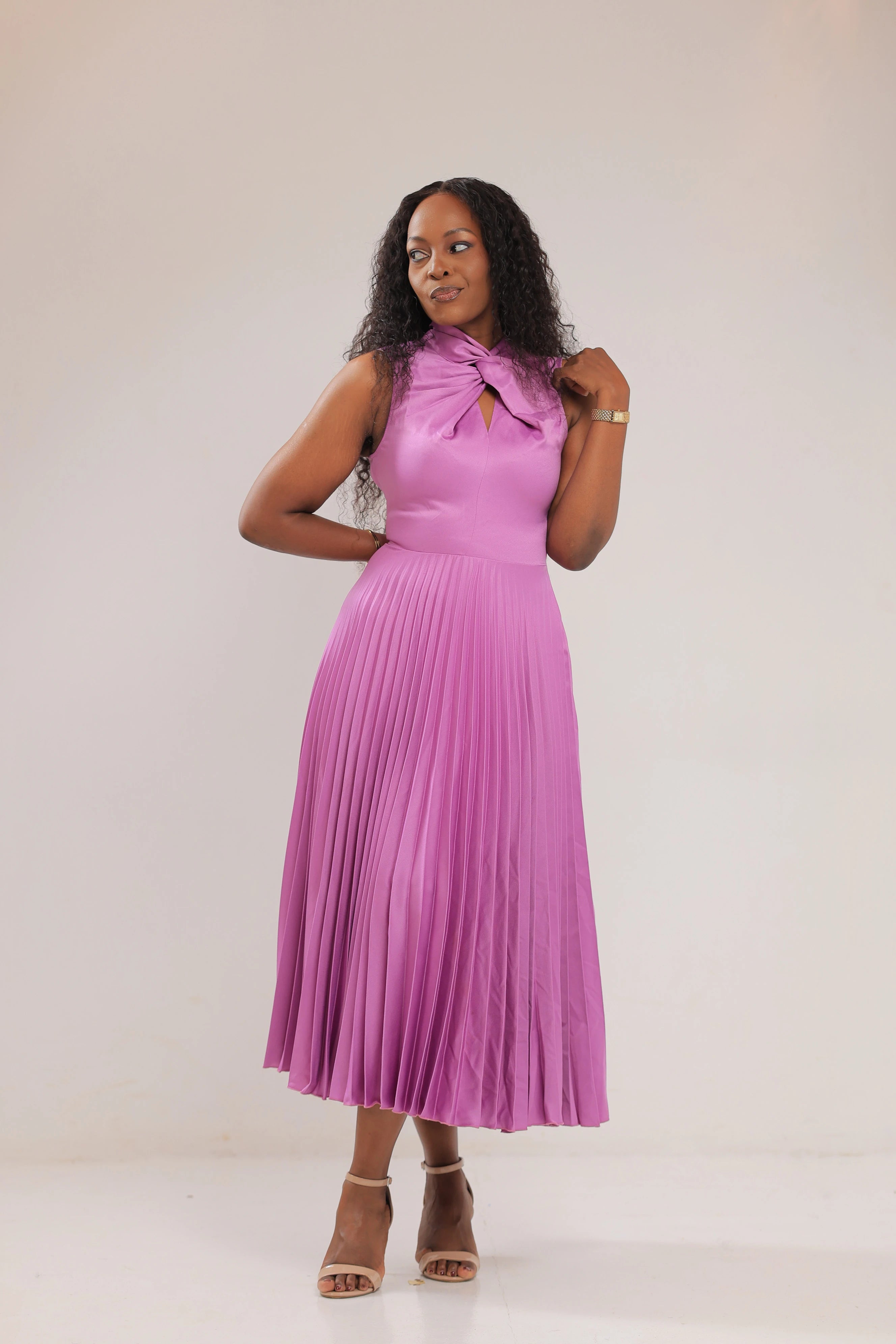 The kazo pink floral pleated dress