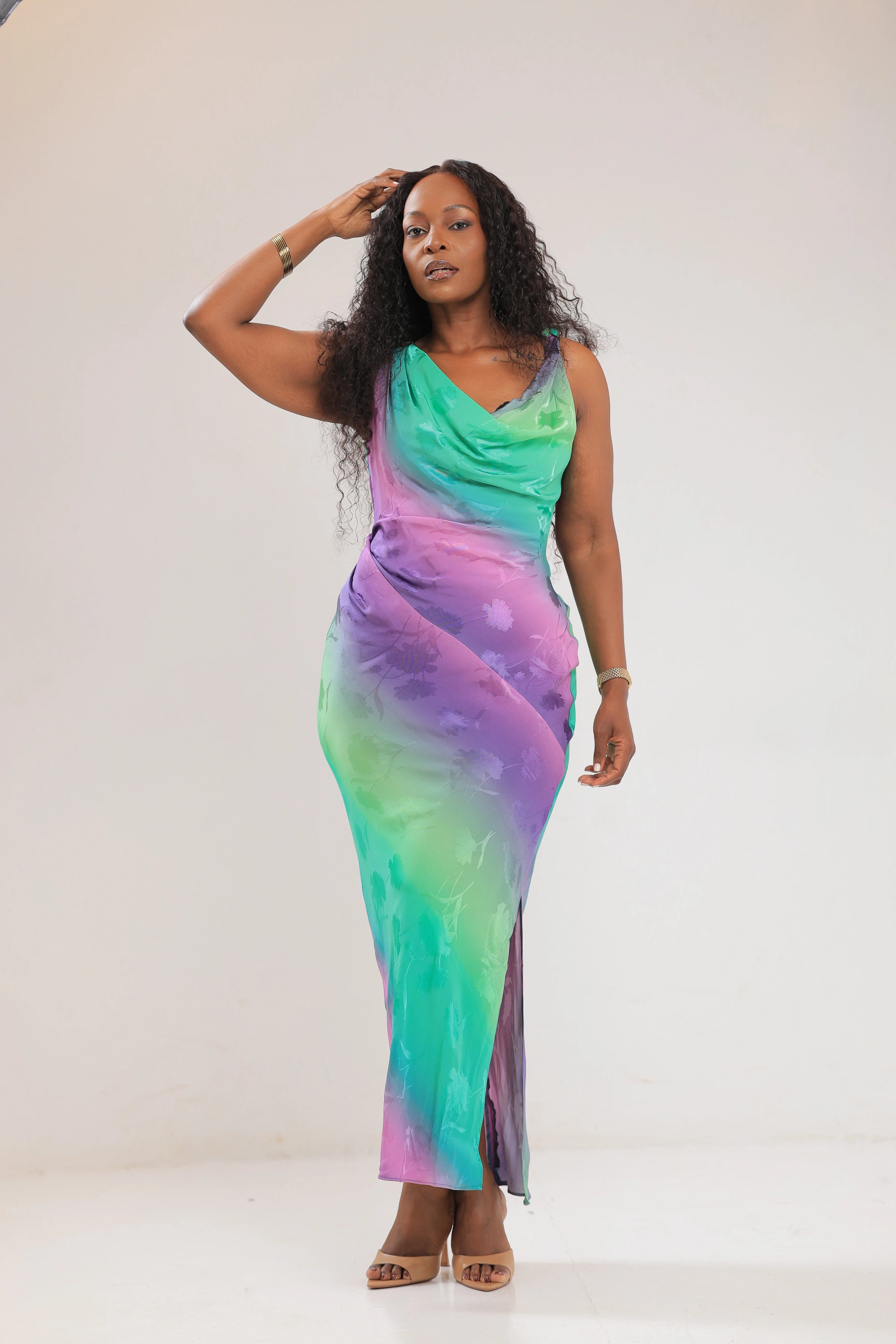 The lily slip midi slit dress