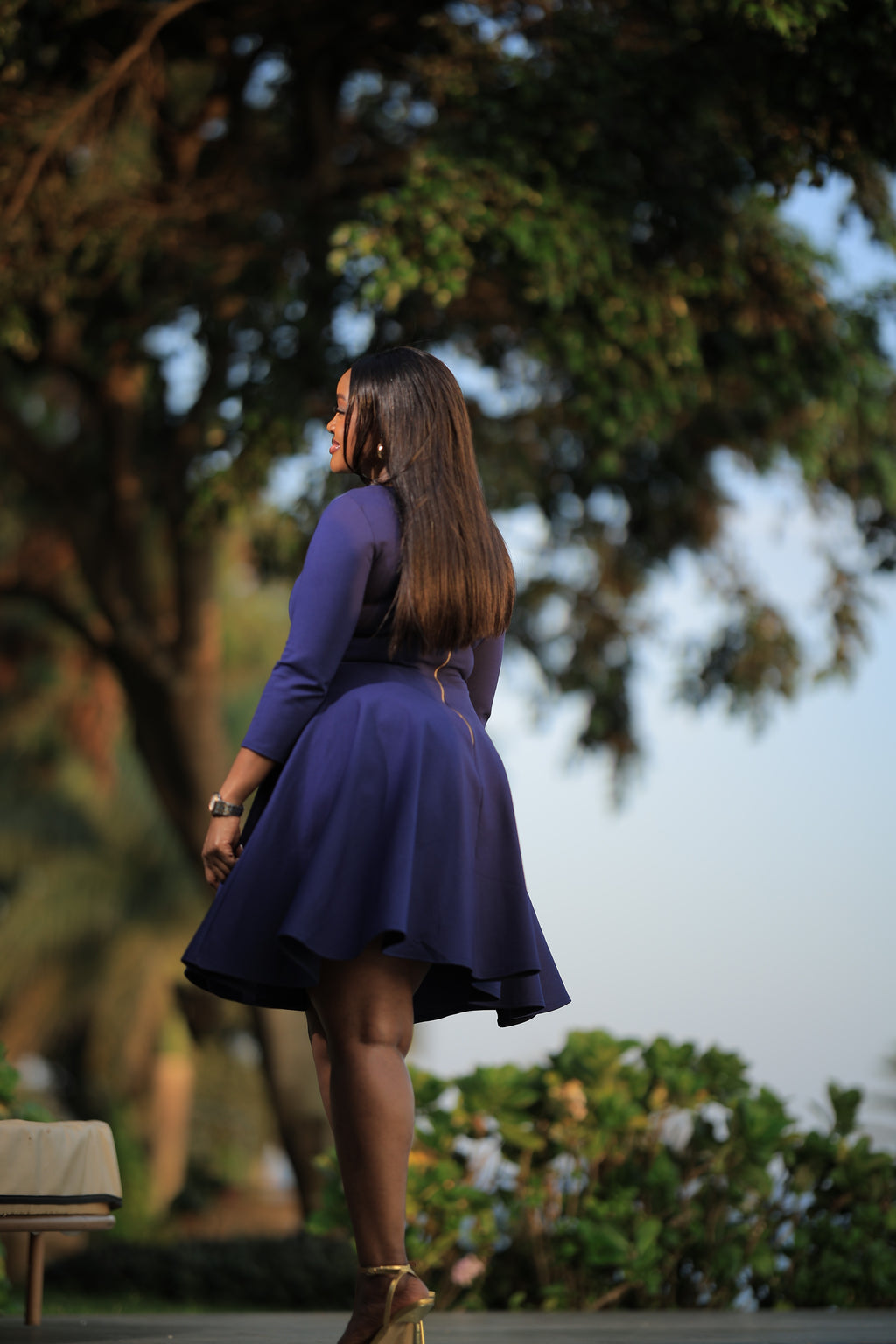 The Mirembe Navy Long Sleeve Skater Dress