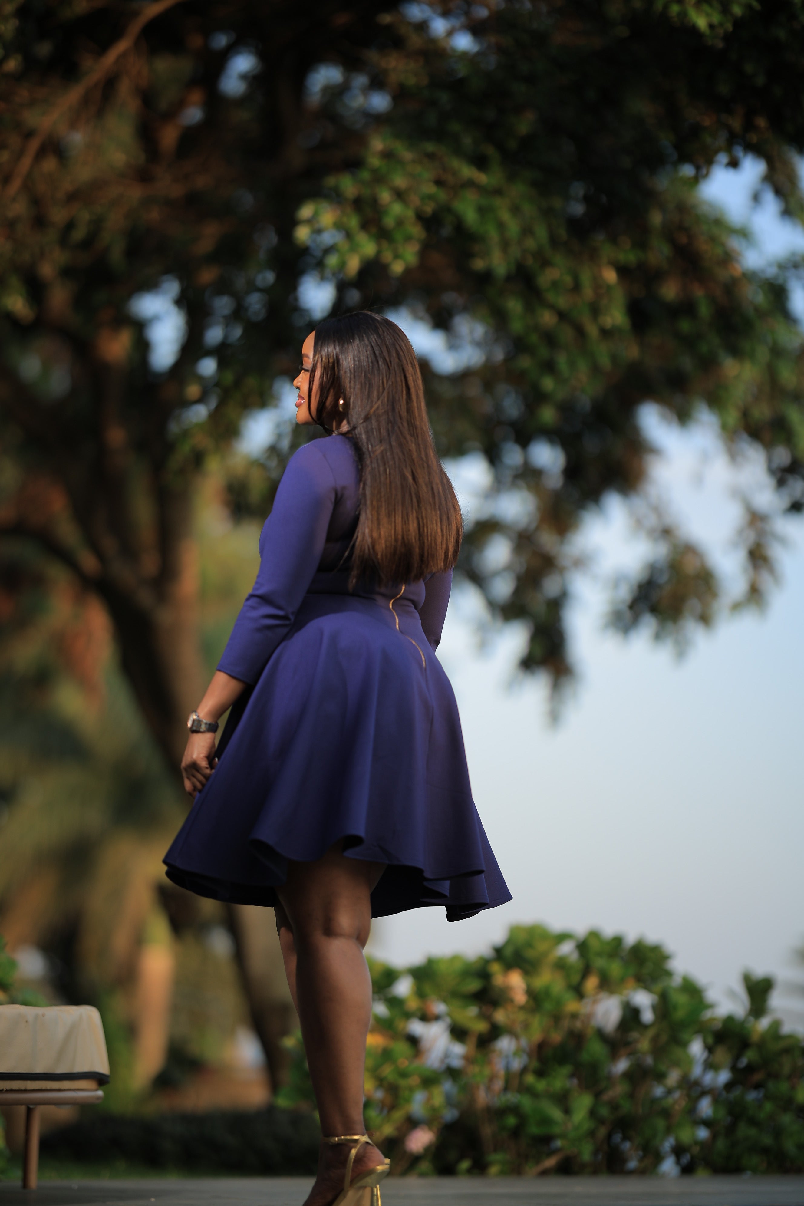 The Mirembe Navy Long Sleeve Skater Dress
