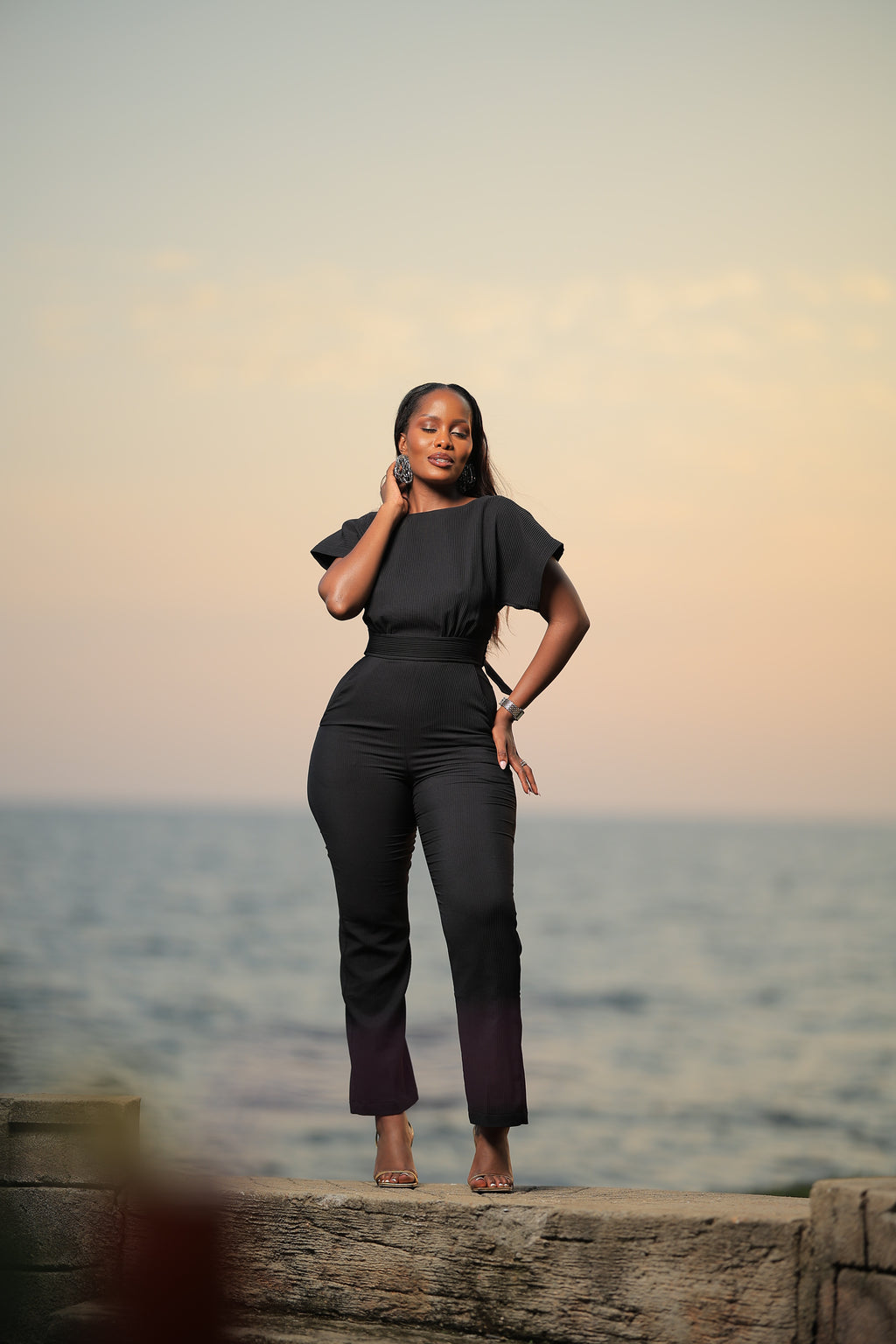 The Zuuba Black Ribbed Kimono Sleeve Jumpsuit
