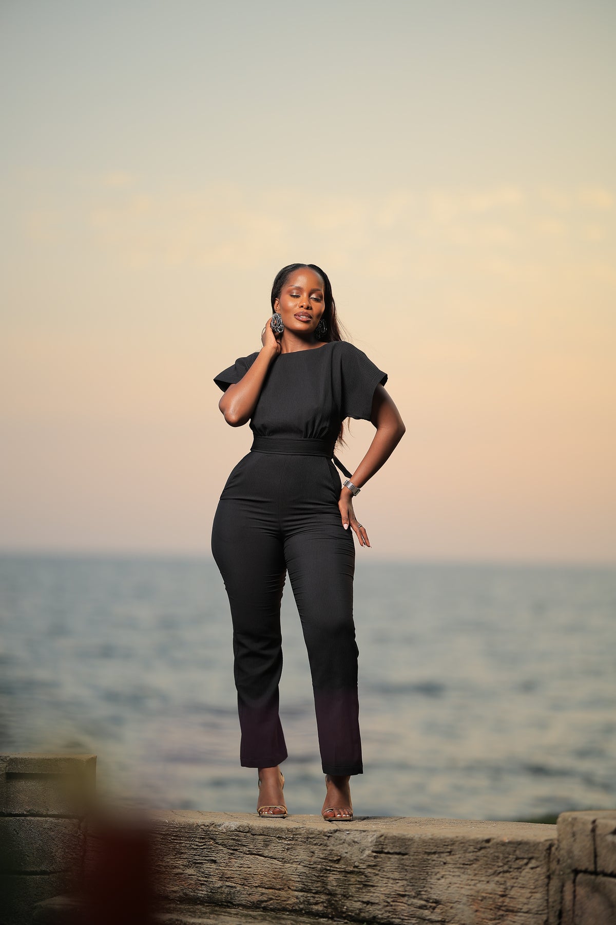 The Zuuba Black Ribbed Kimono Sleeve Jumpsuit