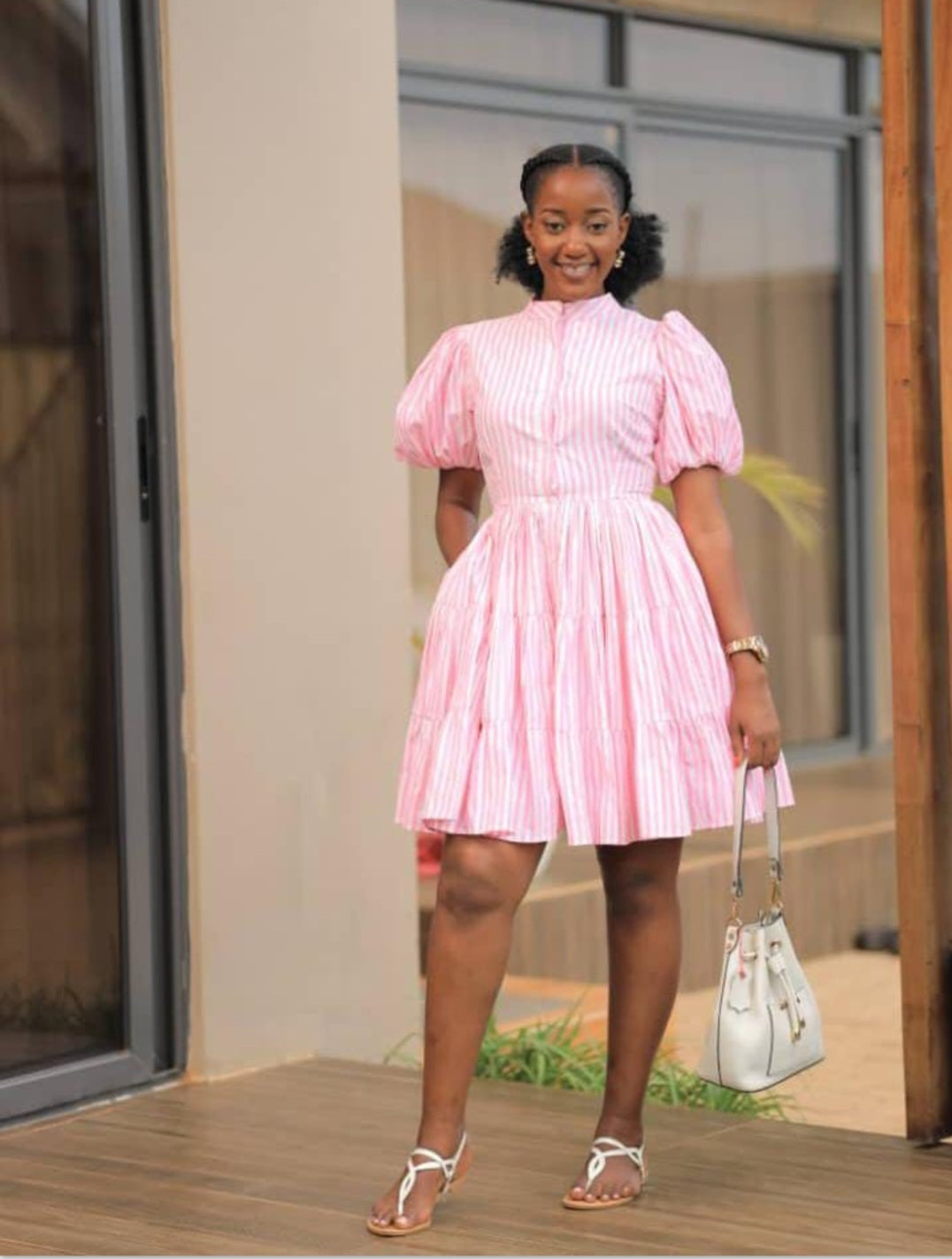 The Ngora pink puff sleeve Dress