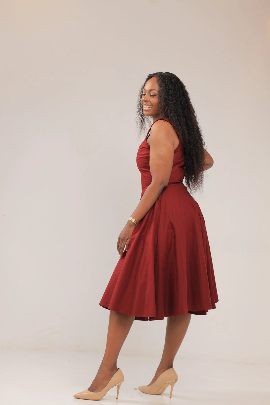 The Nyonyo drop waist midi burgundy dress