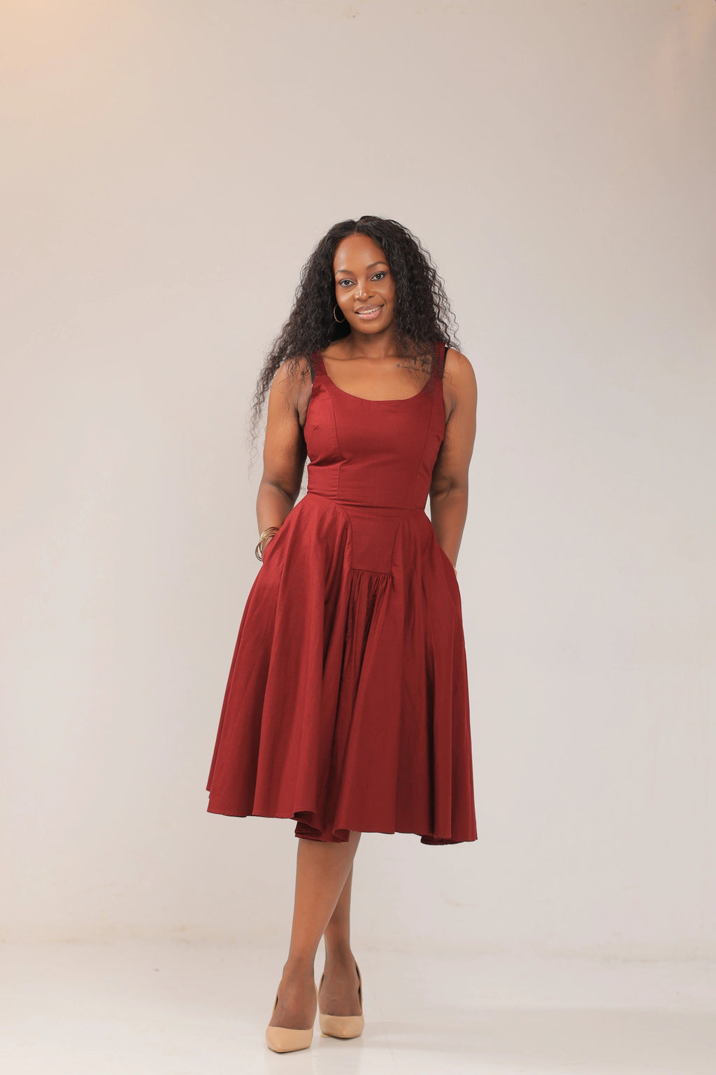 The Nyonyo drop waist midi burgundy dress